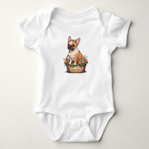 Schattigee Franse Bulldog in een mand met bloemen Romper