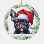 Schattigee Franse Bulldog Kerst Gepersonaliseerde  Keramisch Ornament (Achterkant)