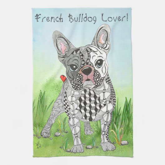 Schattigee Franse Bulldog Lover keukenhanddoek (Verticaal)