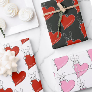 Schattigee Franse Bulldog met een rood hart Inpakpapier Vel