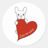 Schattigee Franse Bulldog met een rood hart Ronde Sticker (Voorkant)