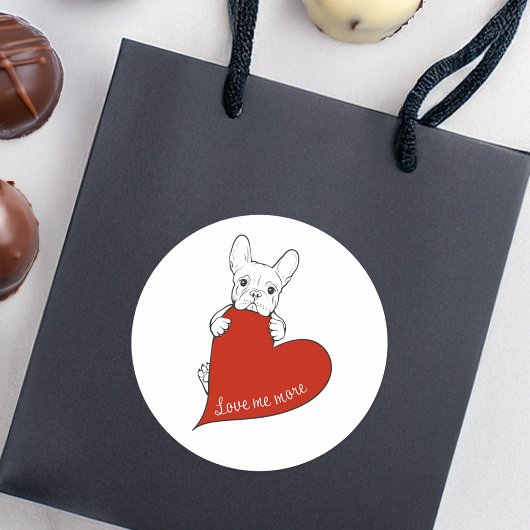 Schattigee Franse Bulldog met een rood hart Ronde Sticker