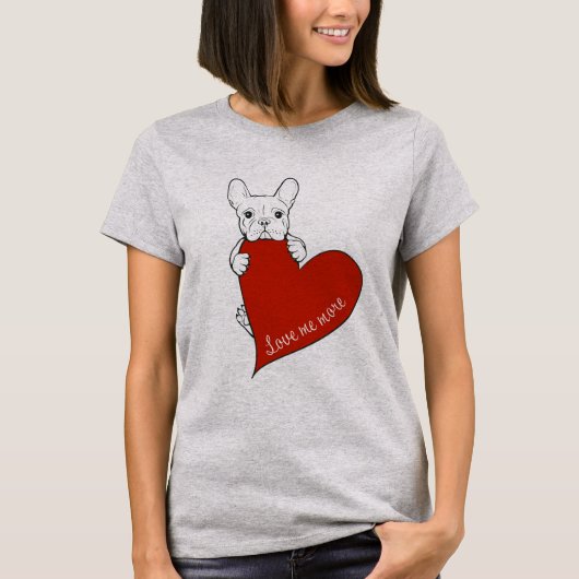 Schattigee Franse Bulldog met een rood hart T-shirt (Voorkant)