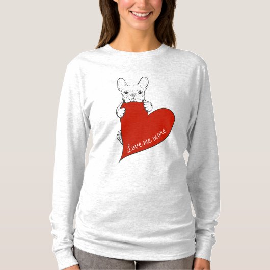 Schattigee Franse Bulldog met een rood hart T-shirt (Voorkant)