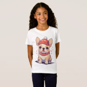 Schattigee Franse Bulldog met pet en sjaal T-shirt (Voorkant volledig)