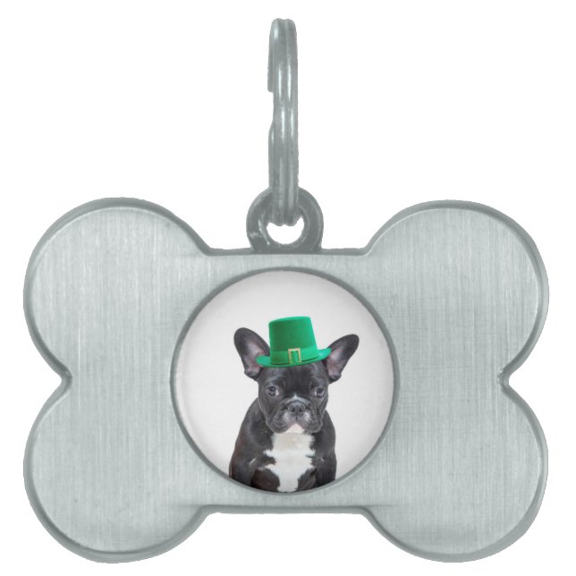 Schattigee Franse Bulldog met Pet St. Patrick's Da Huisdieren Naamplaatje (voorkant)