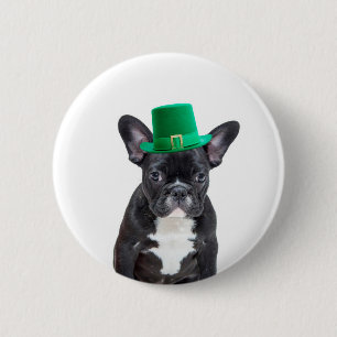 Schattigee Franse Bulldog met Pet St. Patrick's Da Ronde Button 5,7 Cm