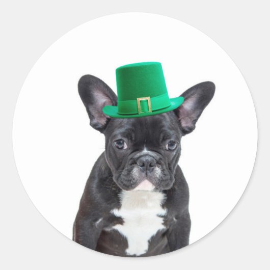 Schattigee Franse Bulldog met Pet St. Patrick's Da Ronde Sticker (Voorkant)