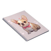 Schattigee Franse Bulldog met roze strikje Notitieboek (Rechterzijde)