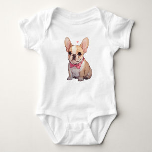 Schattigee Franse Bulldog met roze strikje Romper