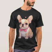 Schattigee Franse Bulldog met roze strikje T-shirt (Voorkant)