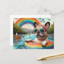 Schattigee Franse Bulldog op een Rainbow Color Flo Briefkaart