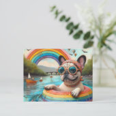 Schattigee Franse Bulldog op een Rainbow Color Flo Briefkaart (Staand voorkant)