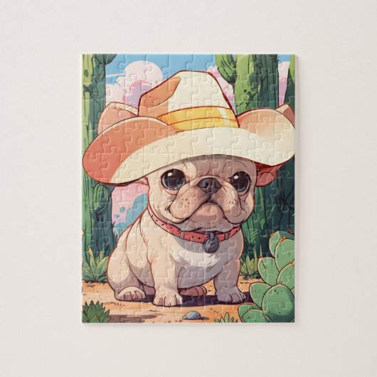 Schattigee Franse Bulldog pastel cowboy Legpuzzel (Verticaal)