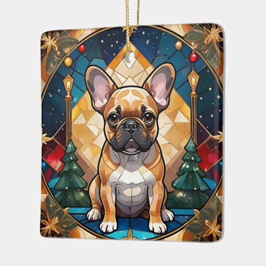 Schattigee Franse Bulldog Pastel Glas in lood Kers Keramisch Ornament (Links)