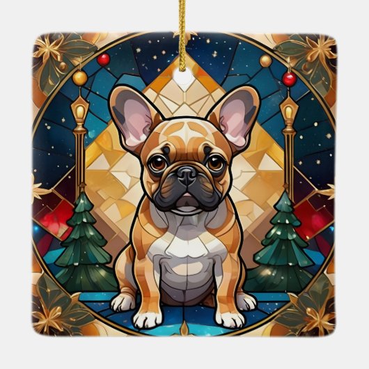 Schattigee Franse Bulldog Pastel Glas in lood Kers Keramisch Ornament (Achterkant)