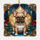Schattigee Franse Bulldog Pastel Glas in lood Kers Keramisch Ornament (Voorkant)