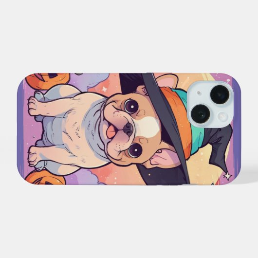 Schattigee Franse Bulldog pastel heks pet Hallowee iPhone 15 Case (Achterkant horizontaal)