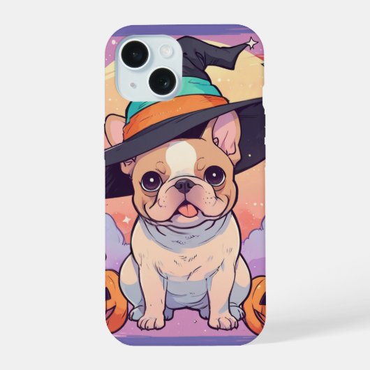 Schattigee Franse Bulldog pastel heks pet Hallowee iPhone 15 Case (Achterkant)