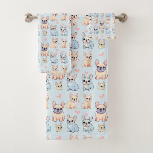 Schattigee Franse Bulldog Pastel Pattern Bad Handdoek (Insitu)