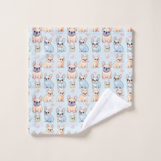 Schattigee Franse Bulldog Pastel Pattern Bad Handdoek (Wasdoekje)