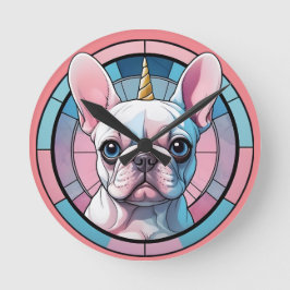 Schattigee Franse Bulldog Pastel Unicorn Glas in l Ronde Klok
