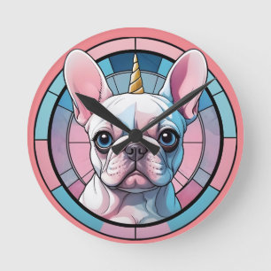 Schattigee Franse Bulldog Pastel Unicorn Glas in l Ronde Klok