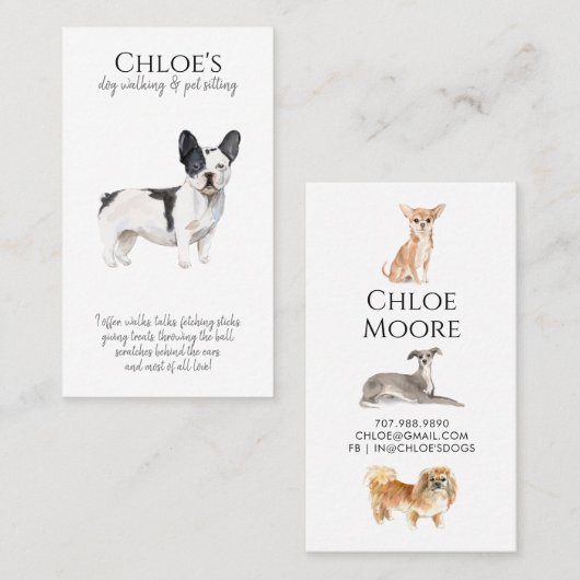 Schattigee Franse Bulldog Pet Sitter Dog Walker Visitekaartje (Voorkant / Achterkant)