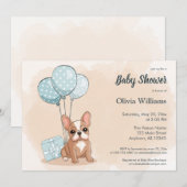 Schattigee Franse Bulldog Pup Blue ballons Baby sh Kaart (Voorkant / Achterkant)