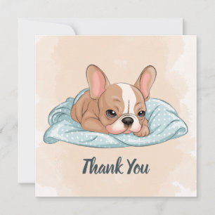 Schattigee Franse Bulldog Pup Blue Blanket Baby sh Bedankkaart