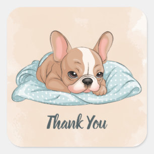 Schattigee Franse Bulldog Pup Blue Blanket Baby sh Vierkante Sticker