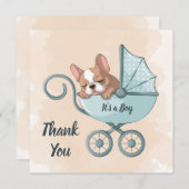 Schattigee Franse Bulldog Pup Blue Stroller Baby s Bedankkaart (Voorkant / Achterkant)