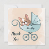 Schattigee Franse Bulldog Pup Blue Stroller Baby s Bedankkaart (Voorkant)