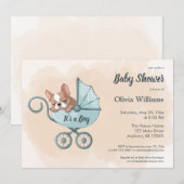 Schattigee Franse Bulldog Pup Blue Stroller Baby s Kaart (Voorkant / Achterkant)