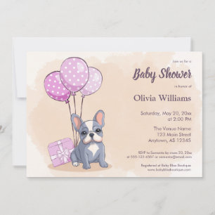 Schattigee Franse Bulldog Pup Roze ballons Baby sh Kaart
