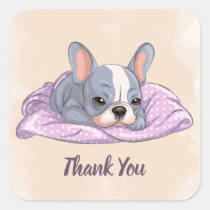 Schattigee Franse Bulldog Pup Roze Deken Baby show Vierkante Sticker