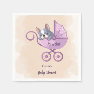 Schattigee Franse Bulldog Pup Roze wandelwagen Bab Servet