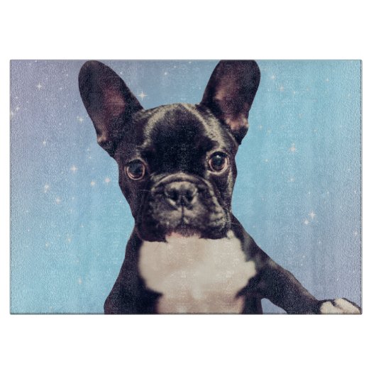 Schattigee Franse Bulldog puppy Blauw Snijplank (Voorkant)