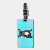 Schattigee Franse Bulldog Puppy Blauwe Polka Dots Bagagelabel (Voorkant verticaal)