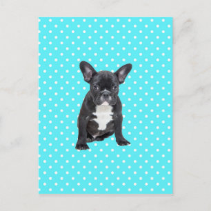 Schattigee Franse Bulldog Puppy Blauwe Polka Dots Briefkaart