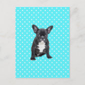 Schattigee Franse Bulldog Puppy Blauwe Polka Dots Briefkaart (Voorkant)