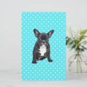 Schattigee Franse Bulldog Puppy Blauwe Polka Dots Briefpapier (Staand voorkant)