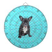 Schattigee Franse Bulldog Puppy Blauwe Polka Dots Dartbord (Voorkant)