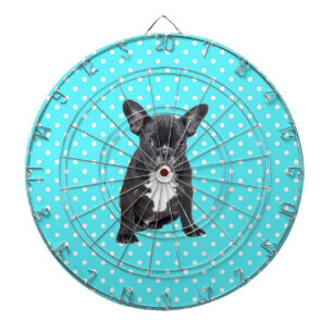 Schattigee Franse Bulldog Puppy Blauwe Polka Dots Dartbord
