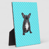 Schattigee Franse Bulldog Puppy Blauwe Polka Dots Fotoplaat (Zijkant)