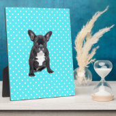 Schattigee Franse Bulldog Puppy Blauwe Polka Dots Fotoplaat (Zijkant)