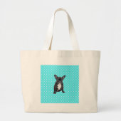 Schattigee Franse Bulldog Puppy Blauwe Polka Dots Grote Tote Bag (Voorkant)