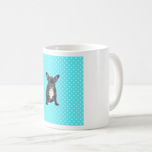 Schattigee Franse Bulldog Puppy Blauwe Polka Dots Koffiemok (Voorkant rechts)