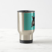 Schattigee Franse Bulldog Puppy Blauwe Polka Dots Reisbeker (Center)