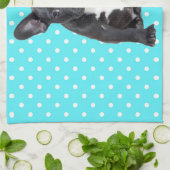 Schattigee Franse Bulldog Puppy Blauwe Polka Dots Theedoek (Gevouwen)